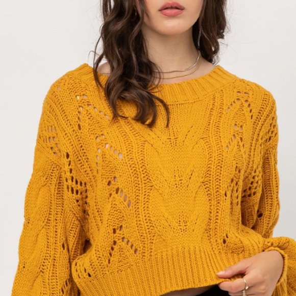 LULU'S Balloon Sleeve Cable Knit Sweater (size S) - Picture 9 of 9